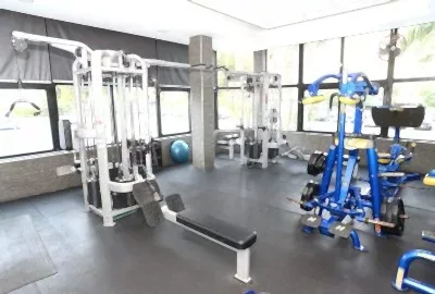 gym equipment facing parking